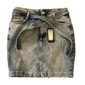 VERO‎ MODA Women Light Wash Denim Paperbag Waist Tie Belt Mini Skirt Size M